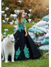 Green Lace Black Tulle Buttons Back Latest Flower Girl Dress